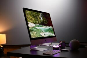 Modern computer desktop displaying Windows 11 interface with multiple workspace options