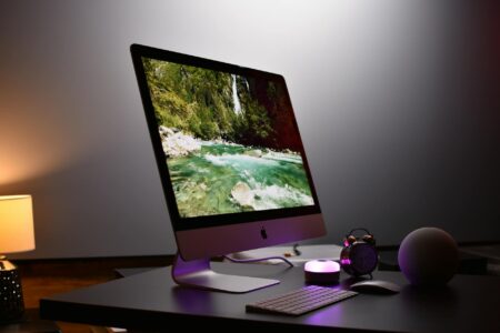 Modern computer desktop displaying Windows 11 interface with multiple workspace options