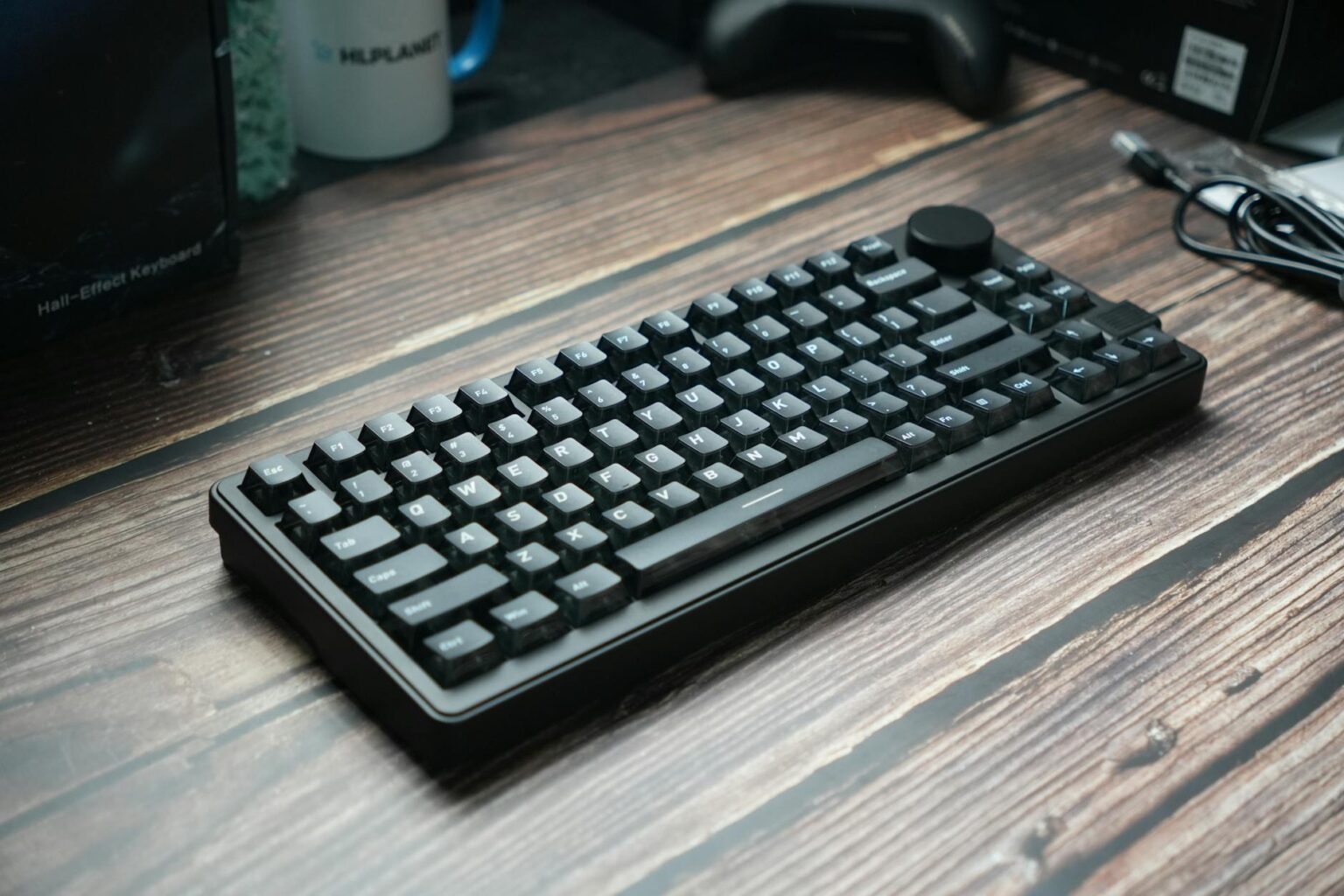 Close-up view of a mechanical keyboard showing individual switches and keycaps ready for customization