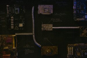 Close-up view of a single-board computer with various ports and components visible