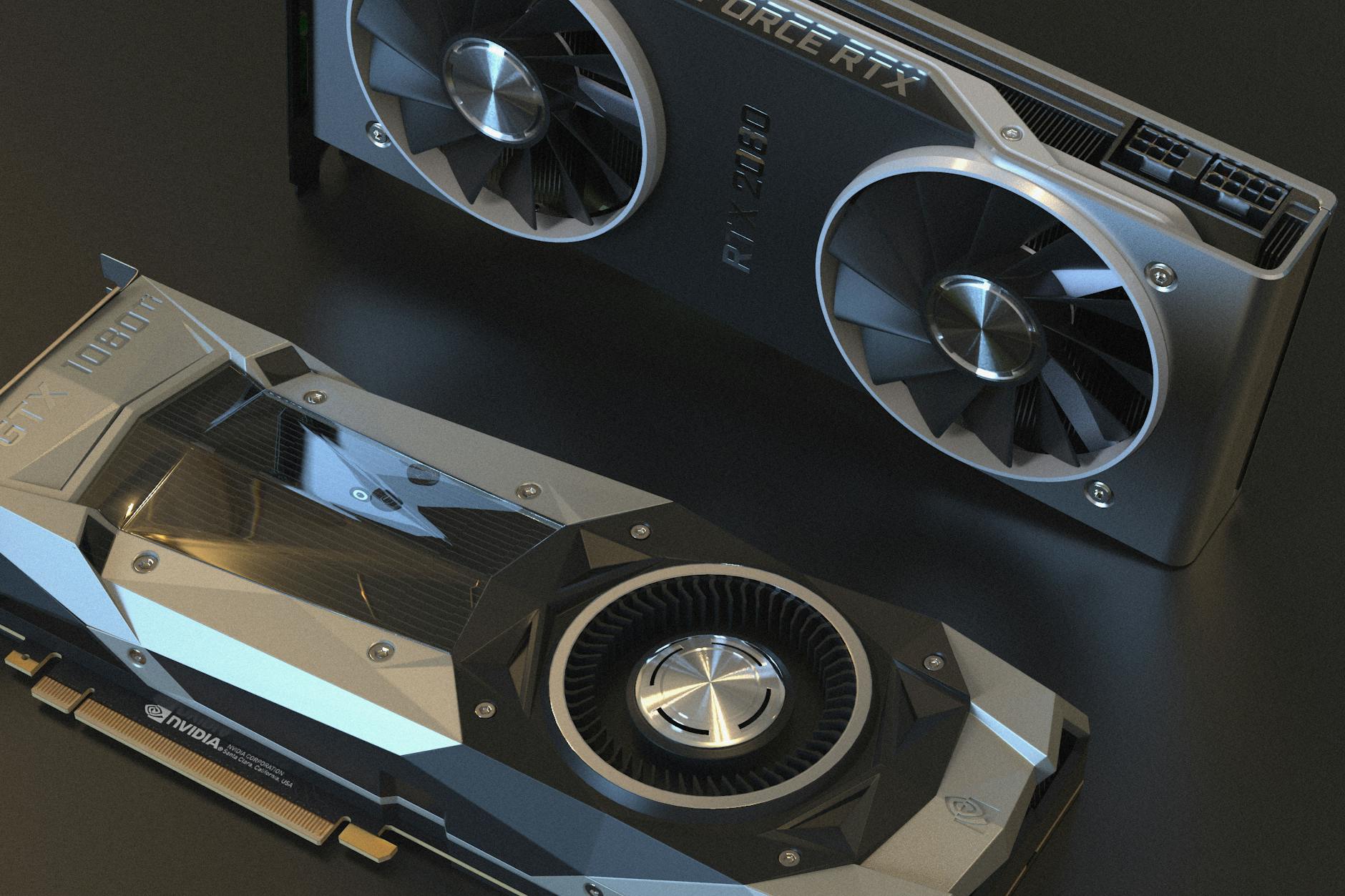 Modern graphics card installed in computer showing GPU hardware for content creation workstation