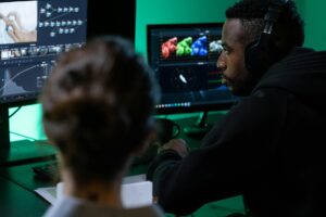 Complete Guide to DaVinci Resolve: Professional Color Grading and Audio Mixing Professional video editing setup with monitor displaying color grading interface