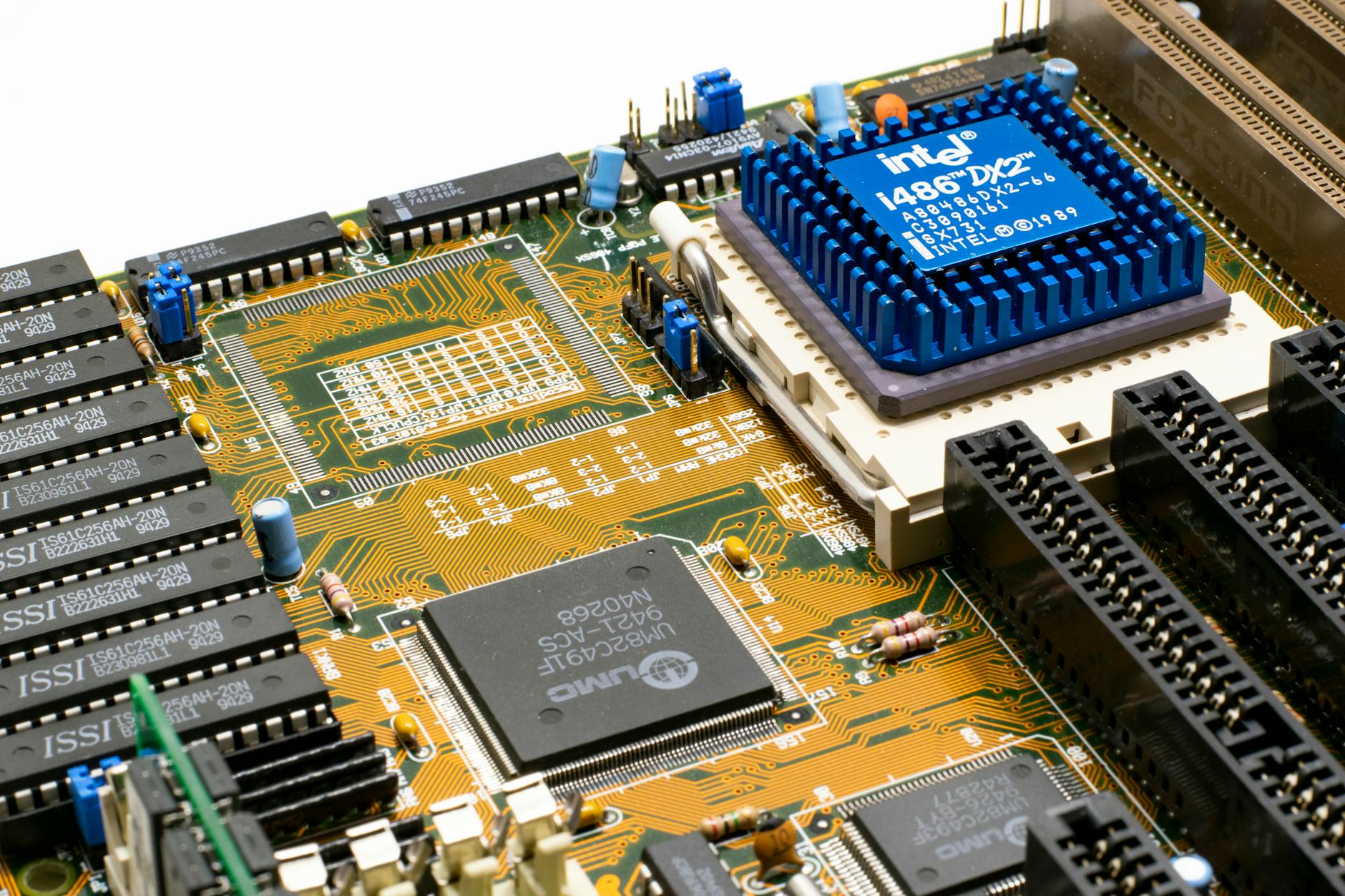 Close-up view of laptop internal components and circuit boards