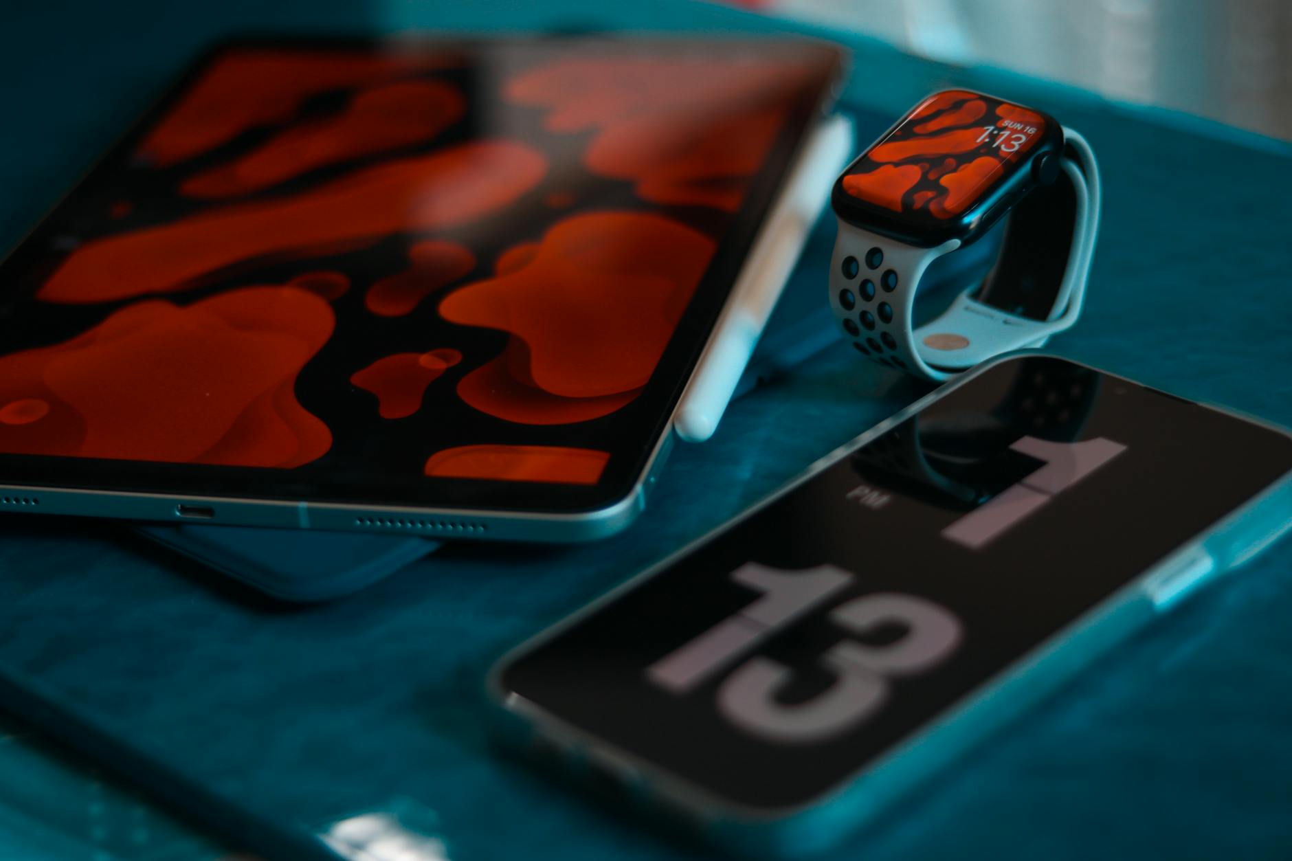 Collection of modern wireless audio devices and accessories