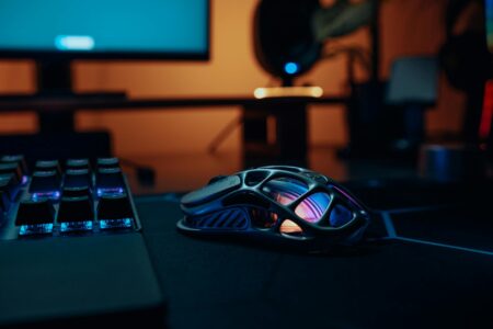 Premium desktop mouse on a clean work desk beside a keyboard