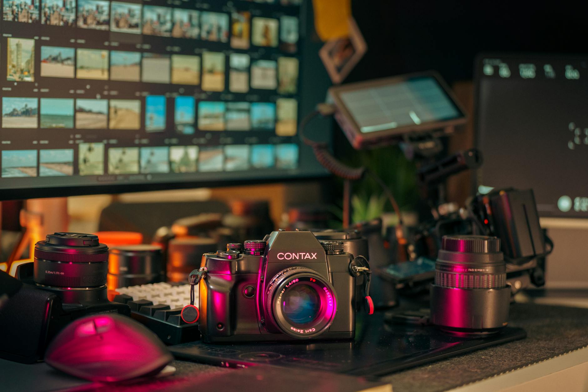 Modern post-production studio setup with professional editing equipment