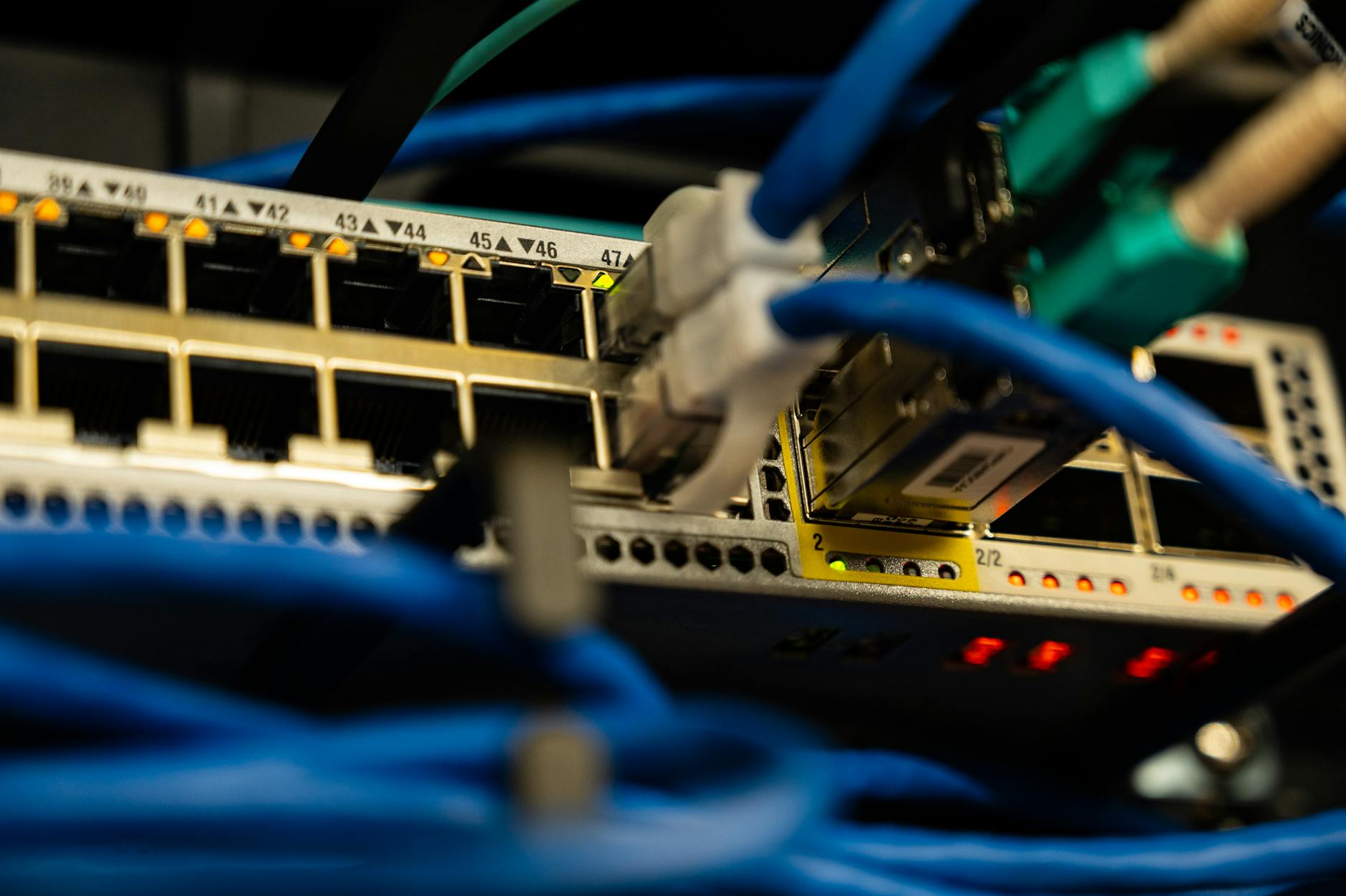 Network router with ethernet cables connected for home server access