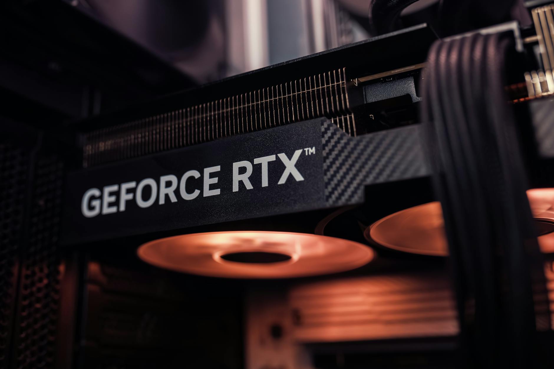 Close-up view of high-performance graphics card installed in computer motherboard