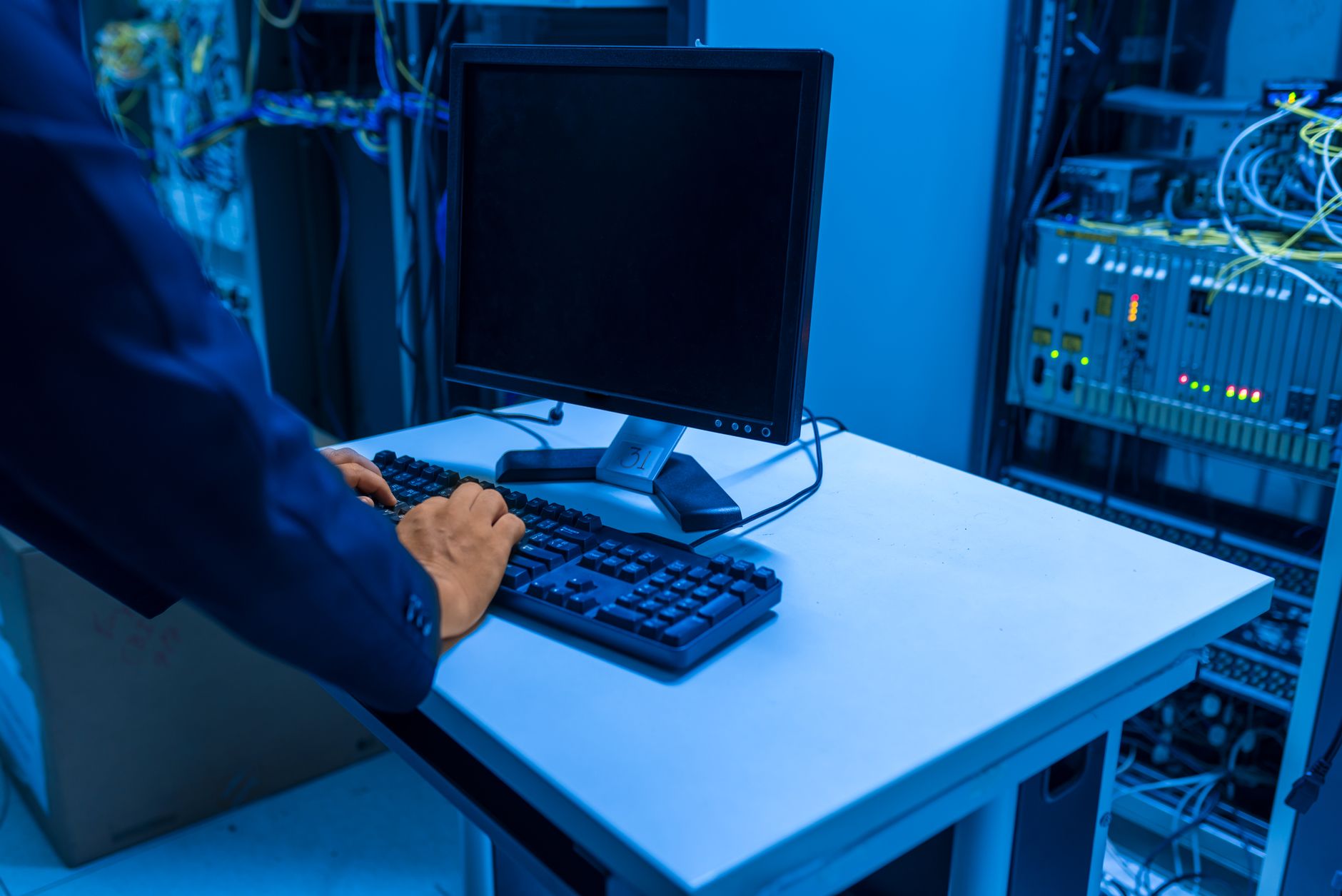 Server rack in a datacenter representing remote Linux server management