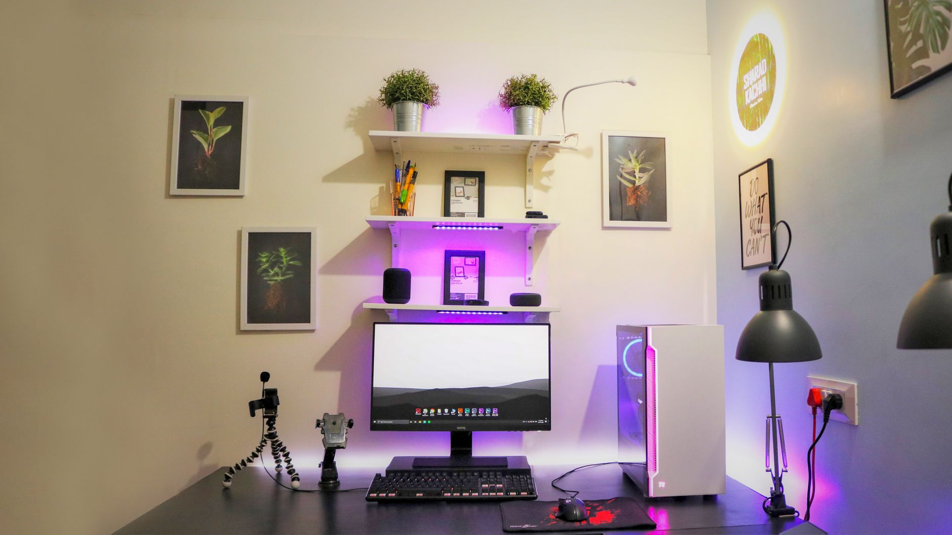 A home office workstation setup representing a self-hosted home server environment