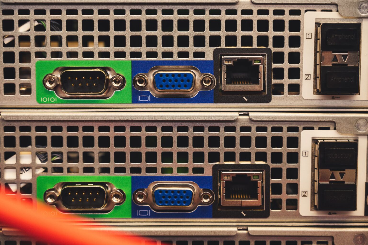 A rack of servers in a data center representing Linux infrastructure monitoring