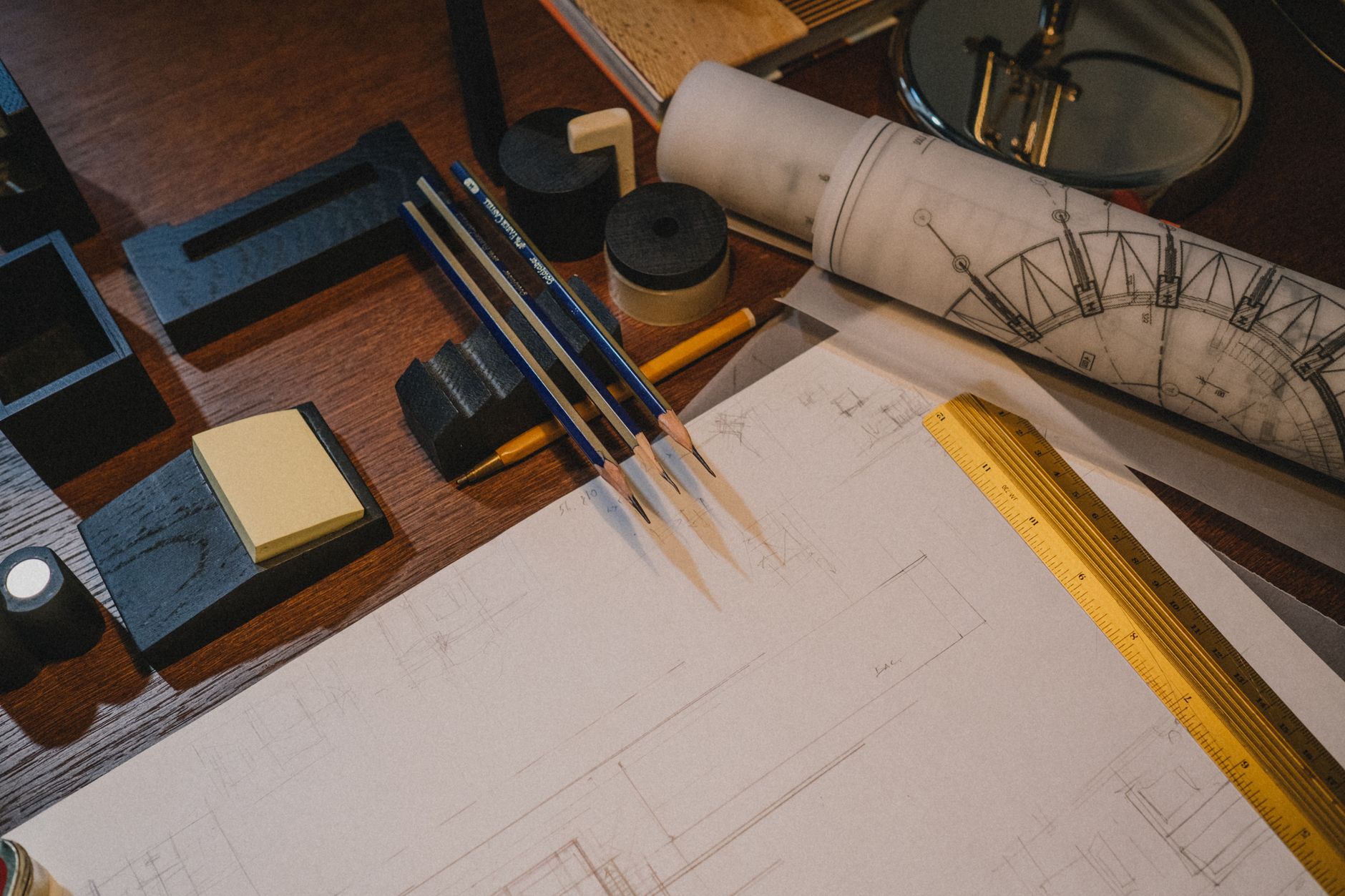 Clean desk setup with monitor showing a UI design tool interface