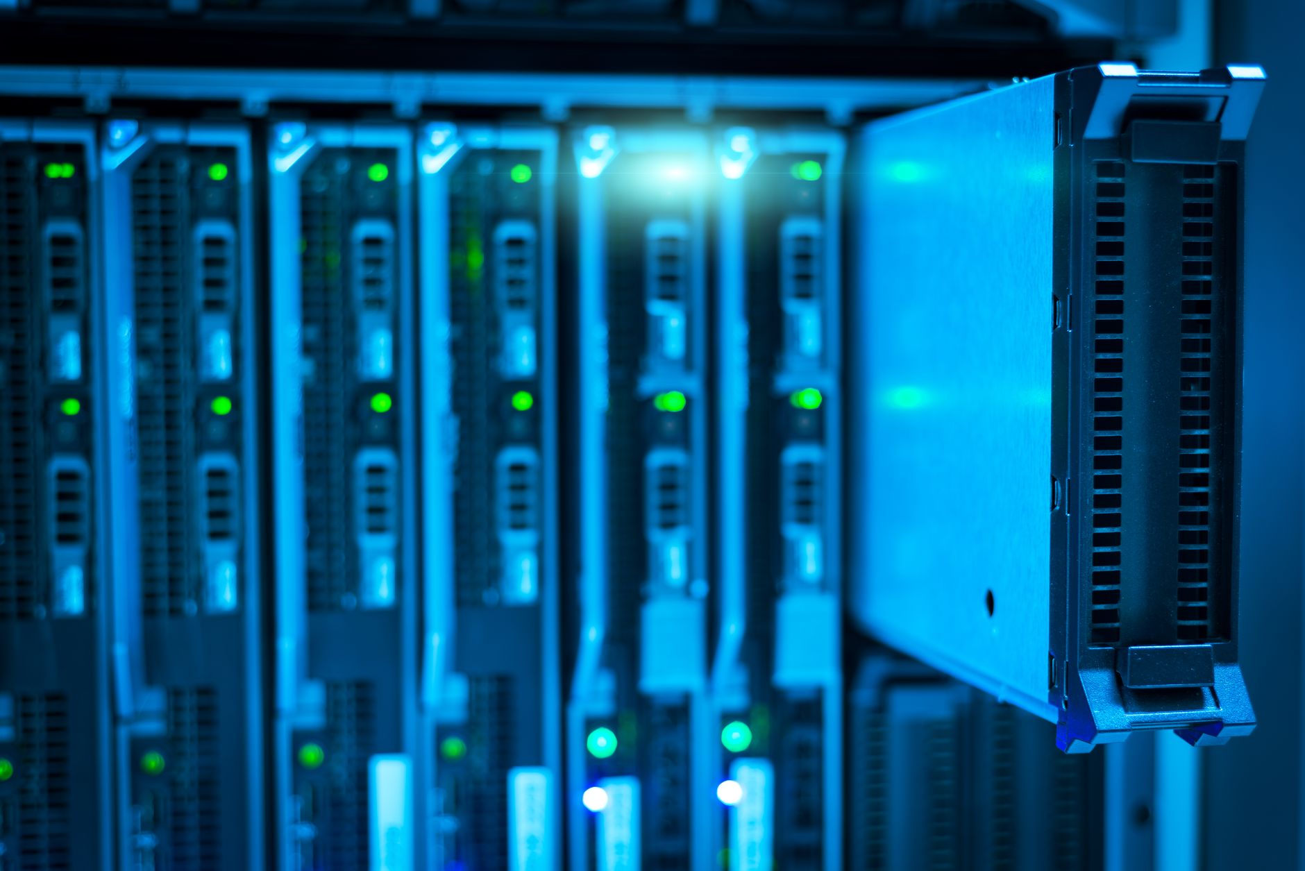 A server rack in a data center representing self-hosted infrastructure