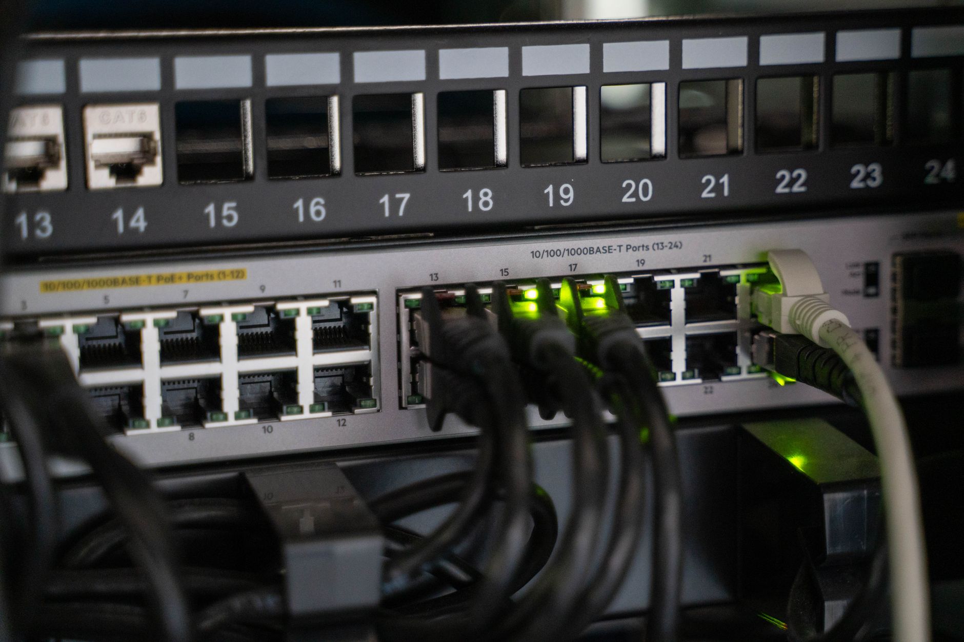 Network cables connected to a router illustrating local server communication
