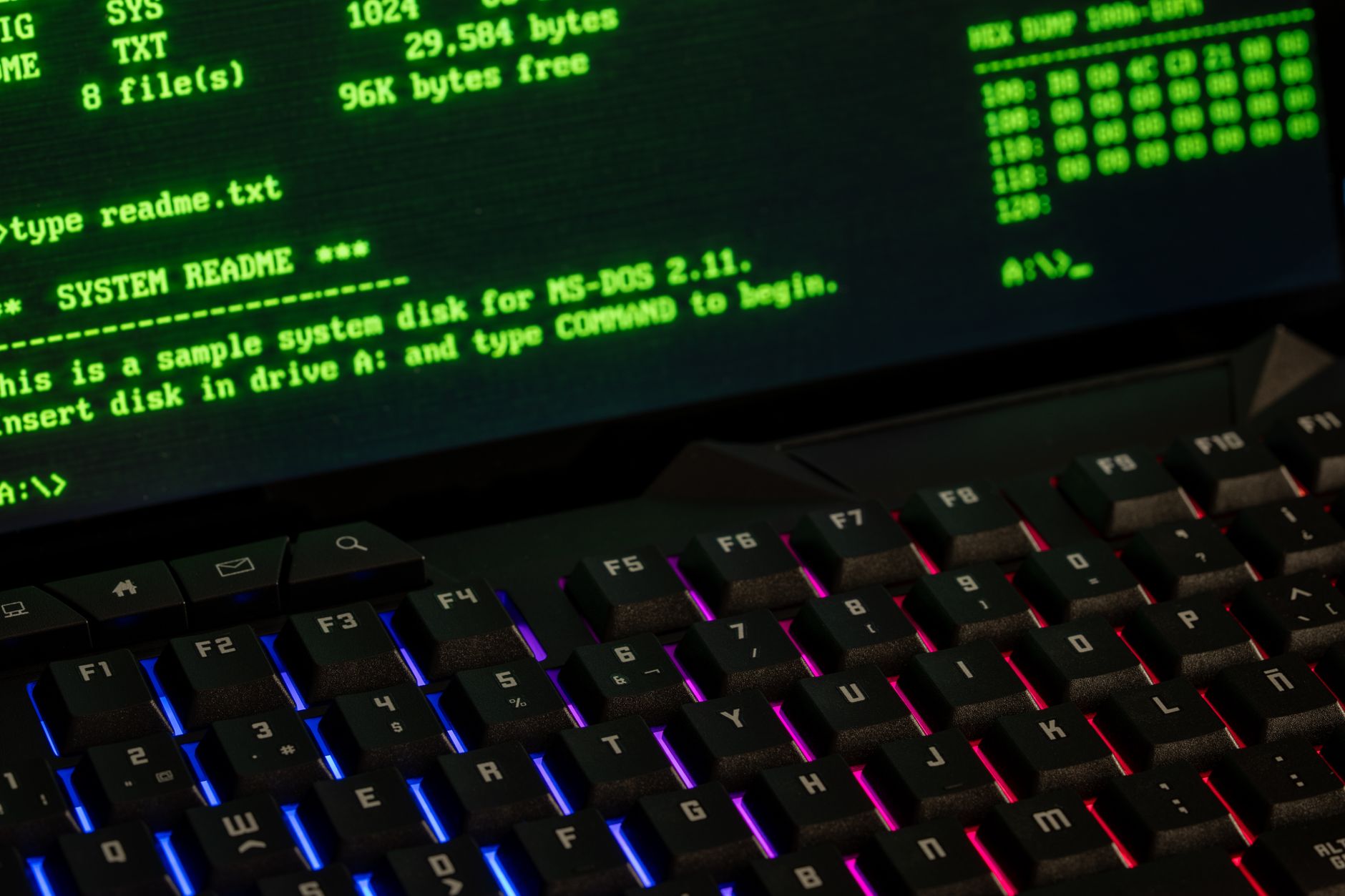 Computer terminal displaying command-line interface with configuration code