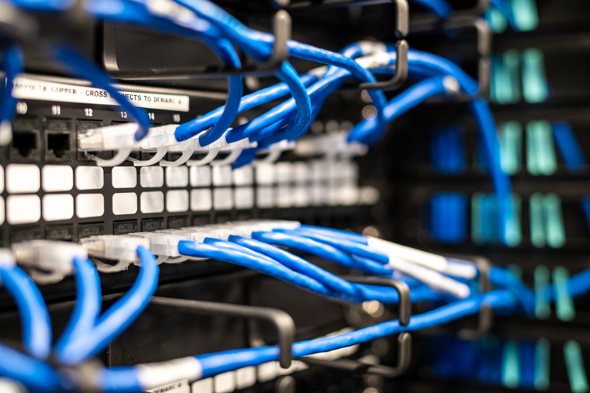Ethernet cables connected to a network switch representing mesh networking