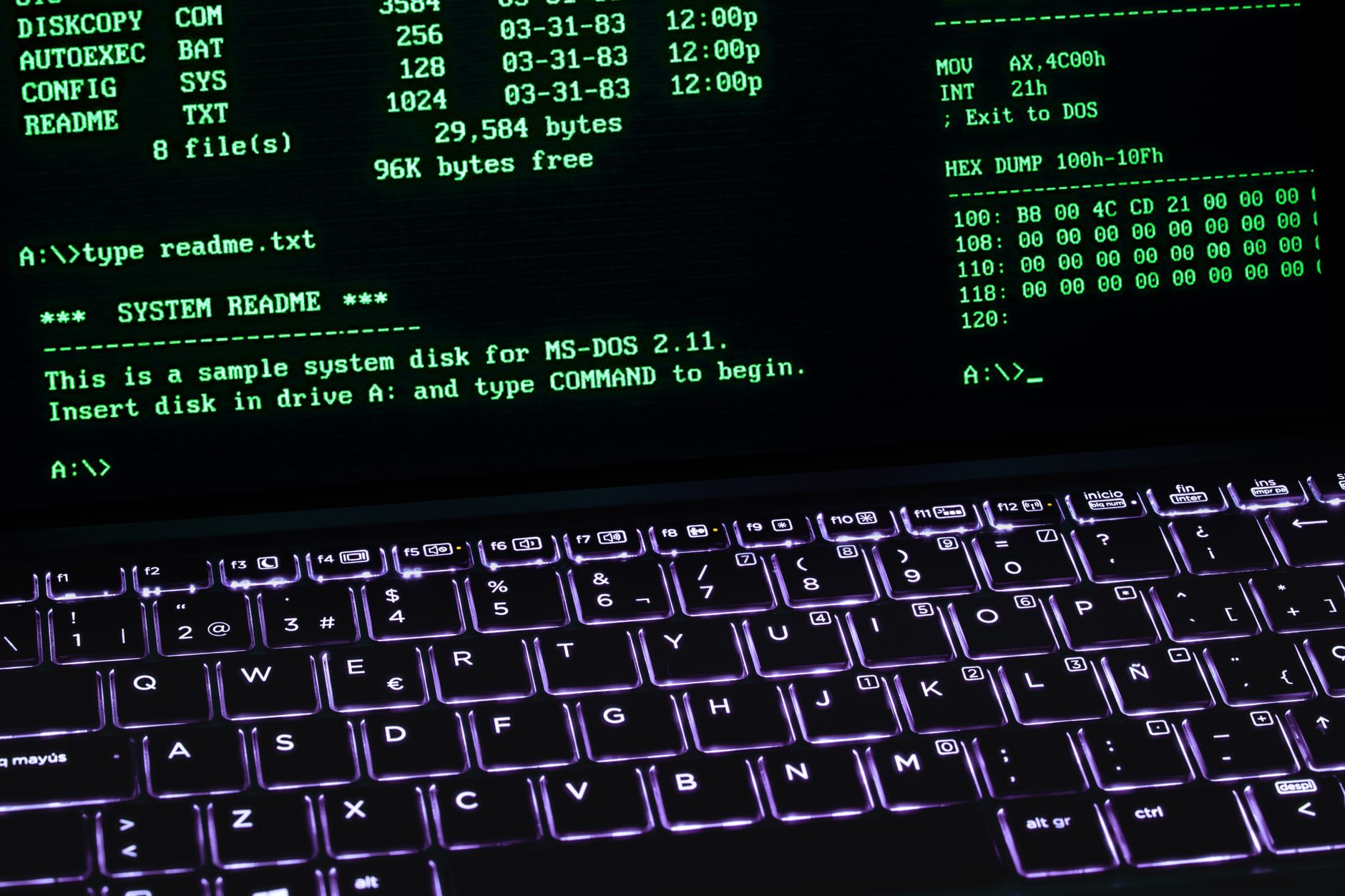 A computer monitor displaying command line terminal output with text commands
