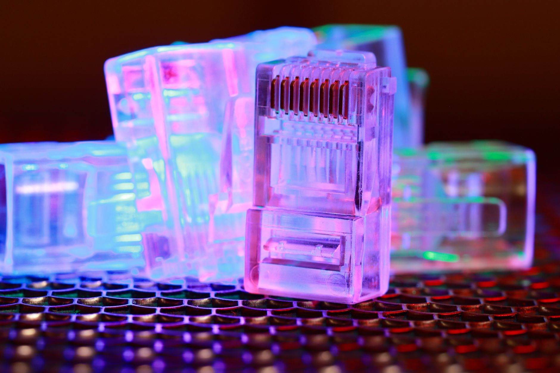 Close-up of network cables representing proxy and routing connections