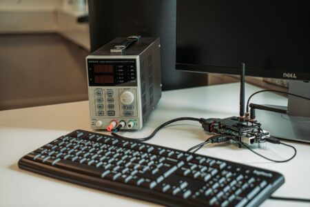 A Raspberry Pi single-board computer on a desk, commonly used to run Pi-hole as a DNS ad blocker