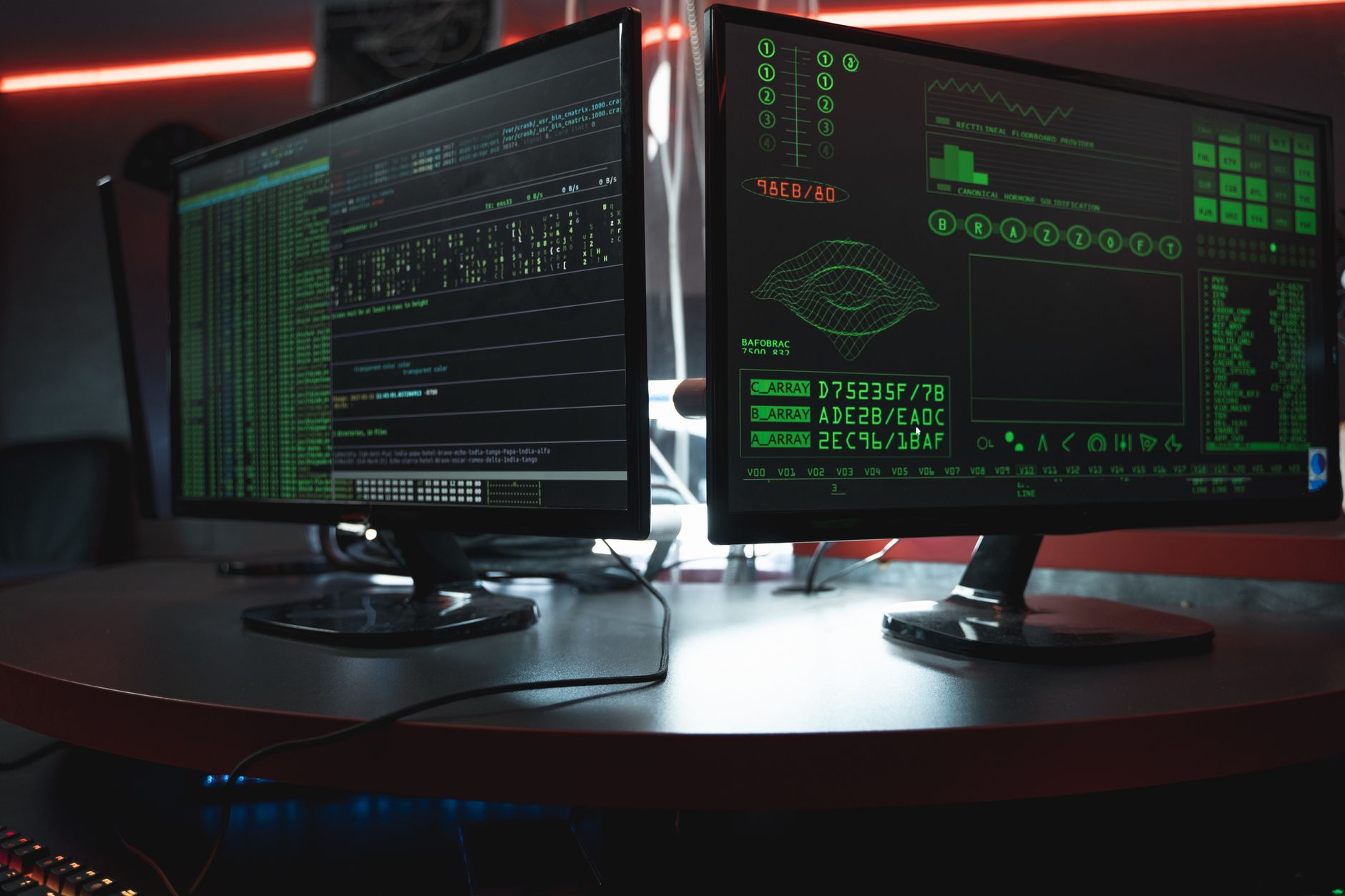 A person monitoring a network security interface on a laptop screen